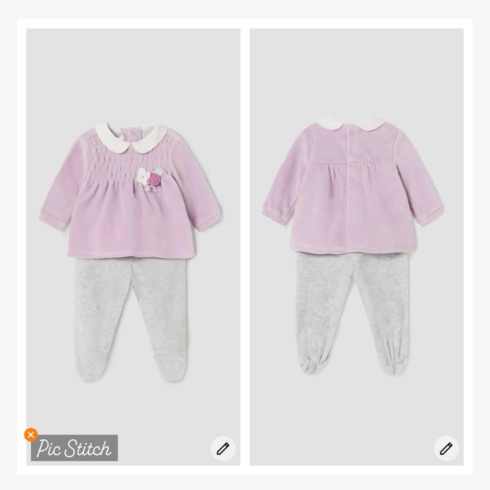Mayoral Newborn Two Piece Velour Set Pink Gray